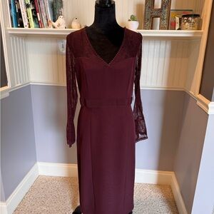 New York & Company Wine Sheath Dress with Long Bishop Sleeves for Cocktail